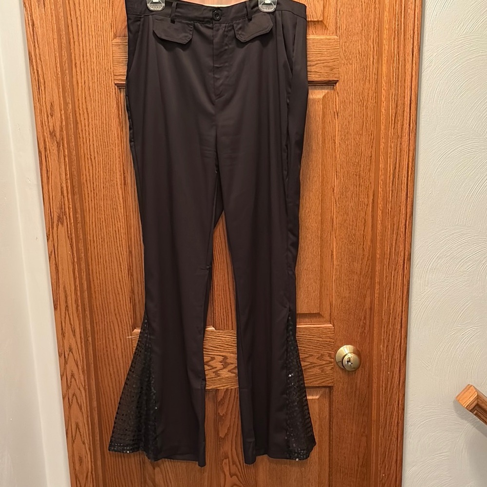 Black Woman’s Pants with Sheer Dot Detail on bottom of pant leg